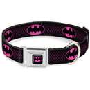 Batman Shield Full Color Black/Hot Pink Seatbelt Buckle Collar - Batman Shield/Chainlink Black/Hot Pink