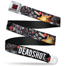 Suicide Squad Target Full Color Black/Red Seatbelt Belt - DEADSHOT Face/Pose/Targets/Bullets Webbing