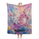 Personalized Kitty& Unicorn Fleece Blanket: Custom Name Throw, Soft Flannel