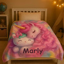 Personalized Unicorn Hello Kitty Fleece Blanket: Custom Name Throw