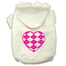 Pet Dog & Cat Hoodie Screen Printed, "Pink Argyle Heart"