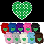 Pet Dog & Cat Hoodie Screen Printed, "Green Swiss Dots Heart"