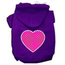 Pet Dog & Cat Hoodie Screen Printed, "Pink Swiss Dots Heart"