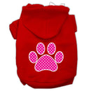 Pet Dog & Cat Hoodie Screen Printed, "Pink Swiss Dots Paw"