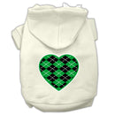 Pet Dog & Cat Hoodie Screen Printed, "Green Argyle Heart"