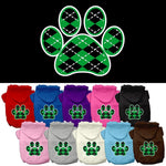 Pet Dog & Cat Hoodie Screen Printed, "Green Argyle Paw"