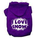 Christmas Pet Dog & Cat Hoodie Screen Printed, "I Love Snow"