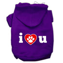 Pet Dog & Cat Hoodie Screen Printed, "I Love U"