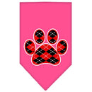 Pet and Dog Bandana Screen Printed, "Red Argyle Paw"