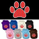Pet Dog & Cat Hoodie Screen Printed, "Red Swiss Dots Paw"