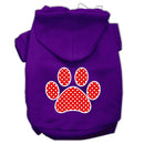 Pet Dog & Cat Hoodie Screen Printed, "Red Swiss Dots Paw"