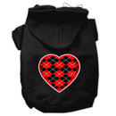 Pet Dog & Cat Hoodie Screen Printed, "Red Argyle Heart"