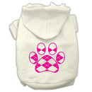 Pet Dog & Cat Hoodie Screen Printed, "Pink Argyle Paw"
