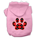 Pet Dog & Cat Hoodie Screen Printed, "Red Argyle Paw"