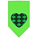 Pet and Dog Bandana Screen Printed, "Green Argyle Heart"