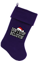 Velvet Christmas Stocking Screen Printed, "Don't Stop Believin"