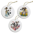 Dog Breed Specific Round Christmas Ornament, "Greyhound"