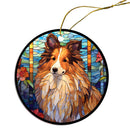 Dog Breed Christmas Ornament Stained Glass Style, "Sheltie"