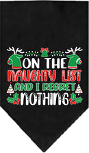 Christmas Pet and Dog Bandana Screen Printed, "On The Naughty List And I Regret Nothing"