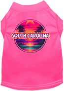 Pet Dog & Cat Screen Printed Shirt for Small to Medium Pets (Sizes XS-XL), "South Carolina Neon Beach Sunset"