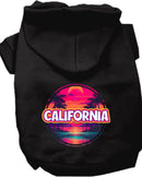 Pet Dog & Cat Screen Printed Hoodie for Small to Medium Pets (Sizes XS-XL), "California Neon Beach Sunset"