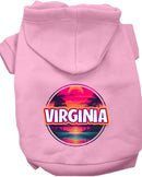 Pet Dog & Cat Screen Printed Hoodie for Small to Medium Pets (Sizes XS-XL), "Virginia Neon Beach Sunset"