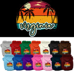 Pet Dog & Cat Screen Printed Hoodie for Small to Medium Pets (Sizes XS-XL), "Virginia Retro Beach Sunset"