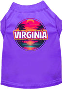 Pet Dog & Cat Screen Printed Shirt for Small to Medium Pets (Sizes XS-XL), "Virginia Neon Beach Sunset"