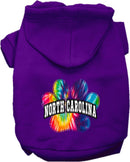 Pet Dog & Cat Screen Printed Hoodie for Medium to Large Pets (Sizes 2XL-6XL), "North Carolina Bright Tie Dye"