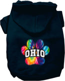 Pet Dog & Cat Screen Printed Hoodie for Small to Medium Pets (Sizes XS-XL), "Ohio Bright Tie Dye"