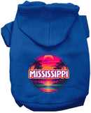 Pet Dog & Cat Screen Printed Hoodie for Small to Medium Pets (Sizes XS-XL), "Mississippi Neon Beach Sunset"