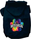 Pet Dog & Cat Screen Printed Hoodie for Medium to Large Pets (Sizes 2XL-6XL), "North Carolina Bright Tie Dye"