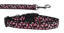Pet Dog & Cat Nylon Collar or Leash, "Pink Ribbons On Black"
