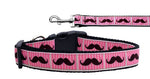 Pet Dog & Cat Nylon Collar or Leash, "Pink Striped Moustache"