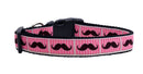 Pet Dog & Cat Nylon Collar or Leash, "Pink Striped Moustache"