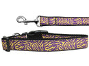 Pet Dog & Cat Nylon Collar or Leash, "Purple and Yellow Tiger Stripes"