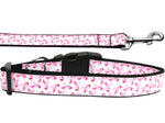 Pet Dog & Cat Nylon Collar or Leash, "Pink Ribbons On White"