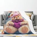 Personalized Snow Teddy Bear Blanket | Custom Name | Winter Bear Heart Fleece Throw Gift