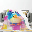 Personalized Baby Duck Blanket | Custom Name | Fluffy Yellow Duckling Watercolor Patchwork Fleece Throw Gift