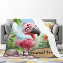 Personalized Flamingo Blanket - Cartoon Bird Super Soft Pink Green Bedroom Throw Custom Name Gift