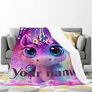 Personalized Unicorn Blanket | Custom Name | Cute Baby Unicorn Galaxy Eyes Floral Crown Purple Magic Fleece Throw Gift