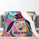 Personalized Penguin Blanket | Custom Name | Colorful Arctic Animal 310gsm Fleece Throw Gift