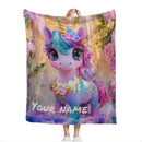 Personalized Unicorn Blanket: Soft Flannel Fleece Throw, Magical Name Gift