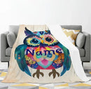 Personalized Owl Blanket: Romantic Flannel Fleece Throw, Custom Name Gift Colourful Bird