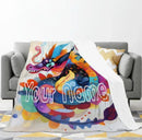 Personalized Dragon Blanket | Custom Name | Folk Art Lunar Dragon Coiling Colorful Paint Splash Cream Background Flannel Fleece Throw Gift