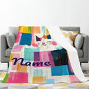 Personalized Cat Blanket: Warm, Playful Kitten Patchwork Fleece Throw, Meow, Super Soft Name Gift