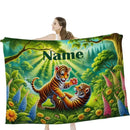 Personalized Tiger Blanket | Custom Name | Baby Tiger Cubs Enchanted Forest Jungle Fleece Throw Gift