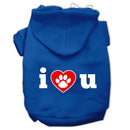 Pet Dog & Cat Hoodie Screen Printed, "I Love U"