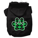 Pet Dog & Cat Hoodie Screen Printed, "Green Argyle Paw"