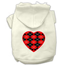 Pet Dog & Cat Hoodie Screen Printed, "Red Argyle Heart"